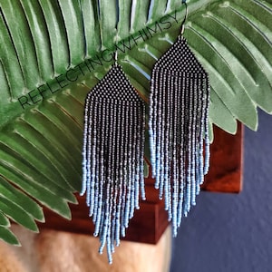 Black Iris Seed Bead Fringe Earrings