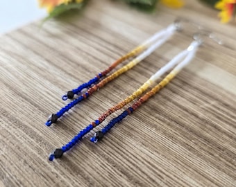 White Rustic Rainbow Ombre Shorter Minimalist Danglers Seed Bead Fringe Earrings