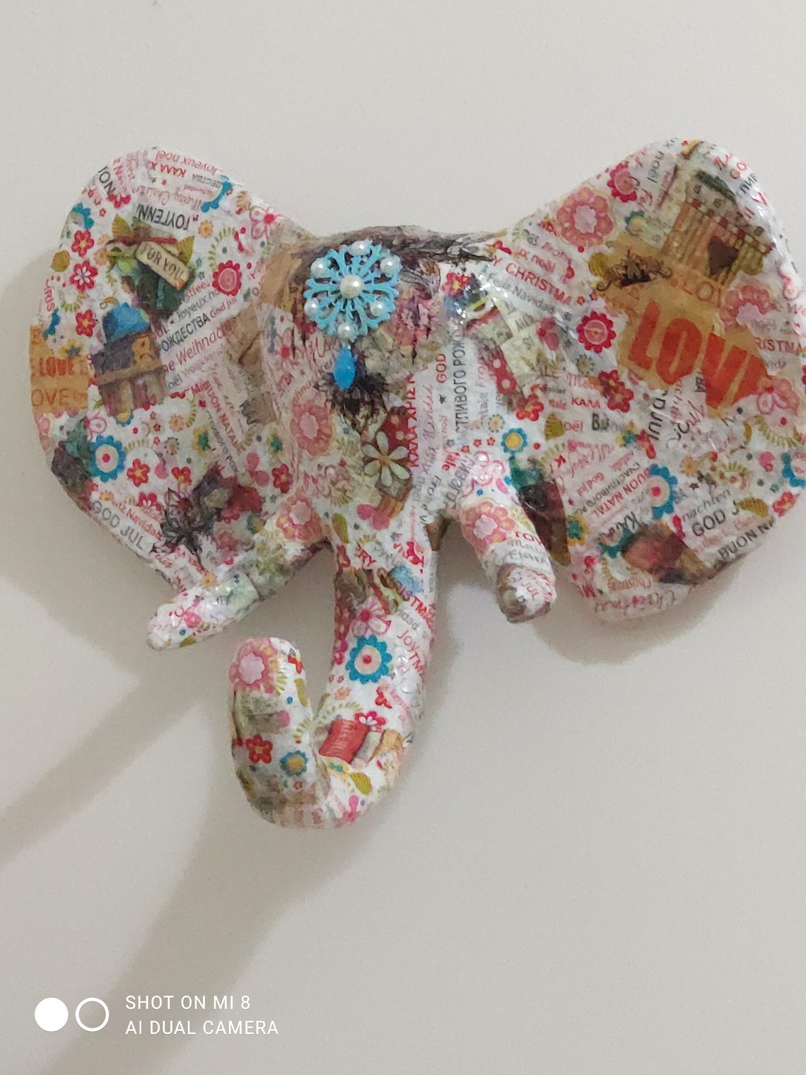 Paper Mache elephant decoupage art work wall hanging Etsy