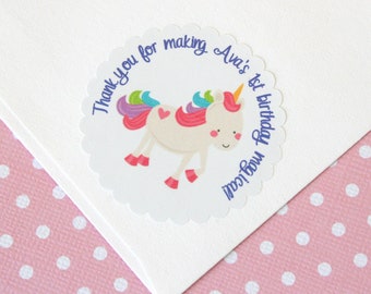 Rainbow Unicorn Party - Personalized Birthday Stickers -  Thank You Stickers