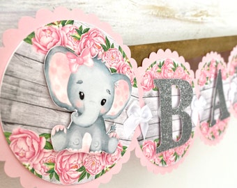 Baby Shower Banner - It's A Girl Banner - Baby Pink Elephant Themed Baby Shower