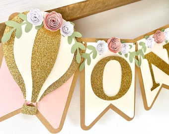 Hot Air Balloon High Chair Banner - 1st Birthday Banner - Boho Chic One Banner - Floral One Banner