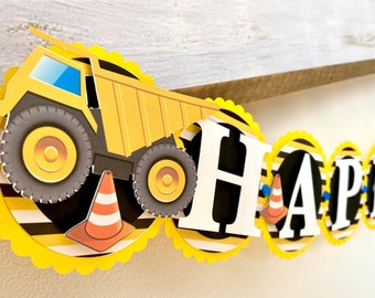 Construction Themed Birthday Banner - Dump Truck Birthday Decorations - Boys Birthday Party