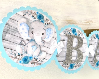 Baby Shower Banner - It's A Boy Banner - Baby Blue Elephant Themed Baby Shower