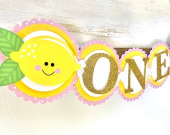 Lemon Theme Birthday Banner! Customized with Name! High Chair Banner! Tutti Fruity - Citrus - Bridal Shower