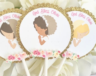 First Communion Cupcake Toppers - Communion Cake Toppers