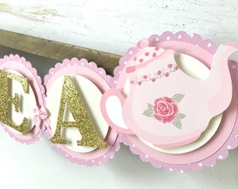 Tea Party Birthday Banner - Princess Tea Party - Tea for Two Banner - Tea Party Decorations - Tea Time Banner - princess party banner