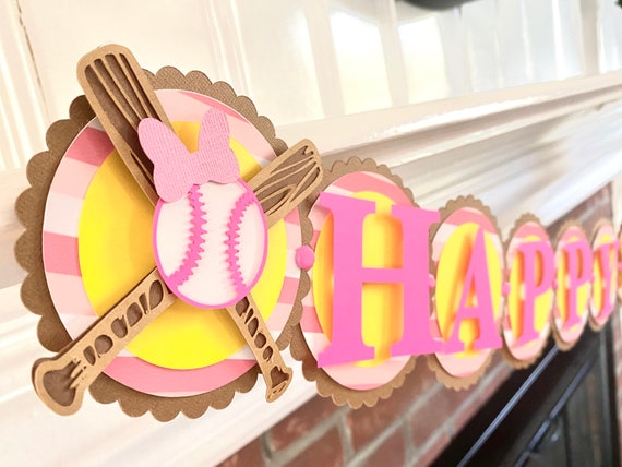 Softball Birthday Banner - Pink Softball Themed Birthday Decorations - Sporty Girl Party - Softball Birthday Decorations Il_570xn