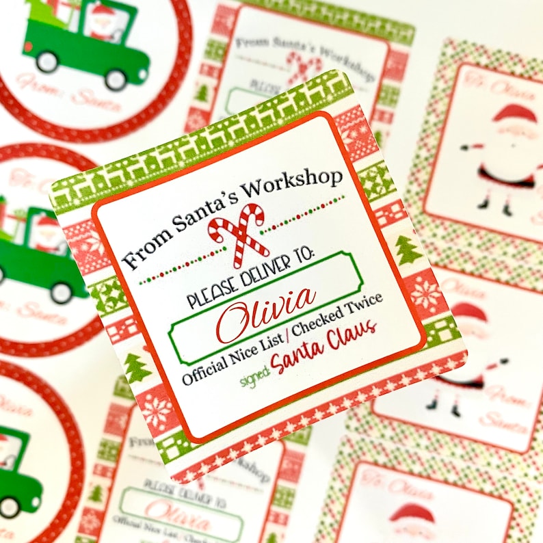 Adhesive Gift Tags From Santa Gift Stickers Personalized Etsy
