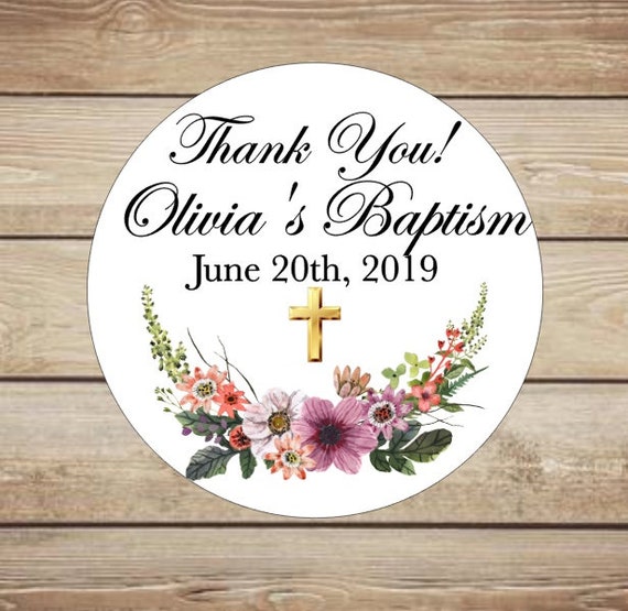 Personalized Baptism Stickers - Thank You Stickers - Floral Thank You Sticker Il_570xn