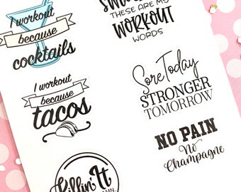 Workout stickers - Gym stickers - scrapbook stickers - custom stickers