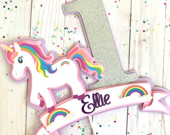 Rainbow Unicorn Birthday Decoration - Unicorn Birthday Topper - Unicorn Cake Topper