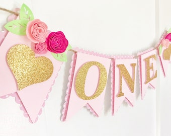 Floral One Banner - Tea Party Birthday - Garden Birthday Banner - Rose Birthday Banner - Tea For Two Birthday Banner