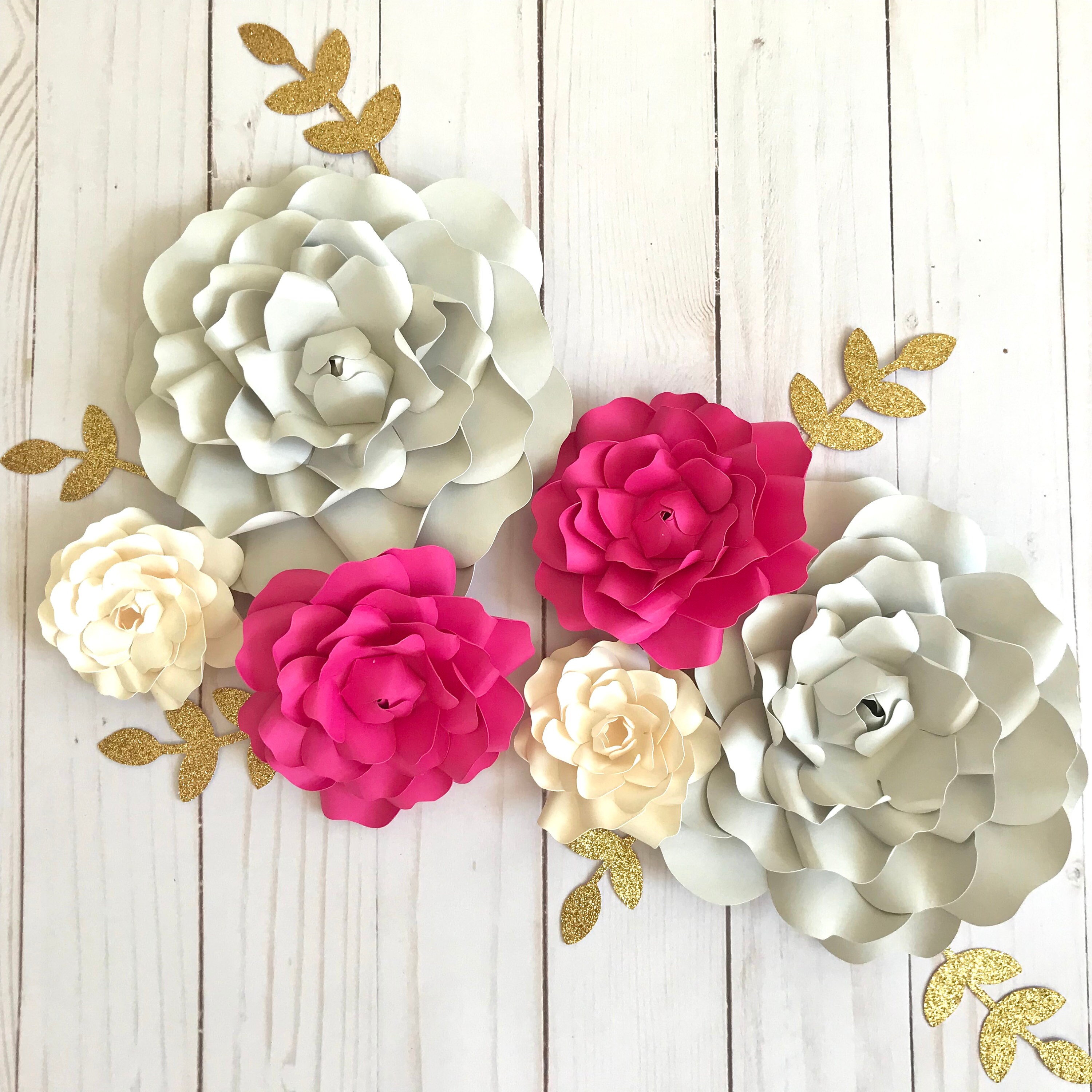 Paper Wall Flower Decor Pink and Grey Paper Wall Flowers Etsy