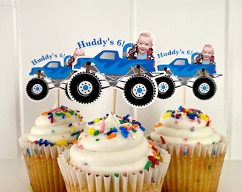 Monster Truck Party Photo Cupcake Toppers, Monster Truck Face Cupcake Toppers, Party Decorations, Monster Truck Party Favor