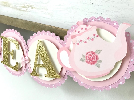 Tea Party Birthday Banner - Princess Tea Party - Tea for Two Banner - Tea Party Decorations - Tea Time Banner - princess party banner Il_570xn