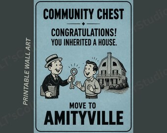 The Amityville Horror Poster | Community Chest Monopoly Inspired Wall Art