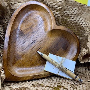 Heart Shaped Wooden Prayer Bowl Set: Bamboo Pen & Prayer Cards