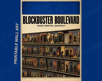 Blockbuster Boulevard Gen X Monopoly Poster | Retro Video Store VHS Wall Art
