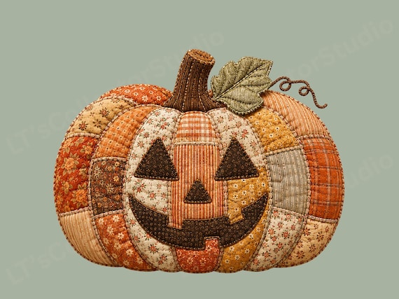 Jack O Lantern PNG | Pumpkin Quilt Art | Heirloom Patchwork Pumpkin | Halloween PNG | Digital Download