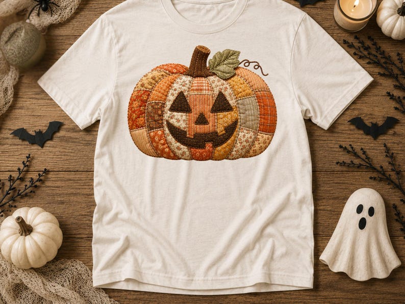 Jack O Lantern PNG | Pumpkin Quilt Art | Heirloom Patchwork Pumpkin | Halloween PNG | Digital Download image 6