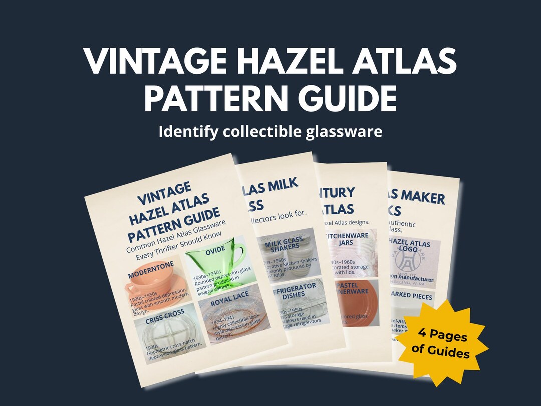 Depression Glass Pattern Guide Hazel Atlas Pattern Guide, Depression Glass ID Chart, Milk Glass Guide ...