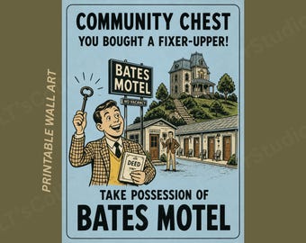 Psycho Bates Motel Horror Poster | Community Chest Monopoly Inspired Wall Art