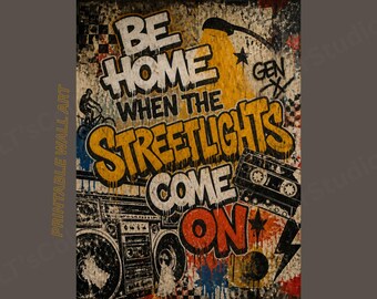 Streetlights Gen X Street Art Print | 80s Childhood Nostalgia | Printable Wall Art