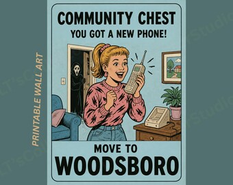 Scream Horror Monopoly Poster | Woodsboro Community Chest Wall Art