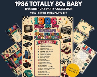 1986 Birthday Party Printable | Totally 80s Baby Party Pack | Editable Canva Templates