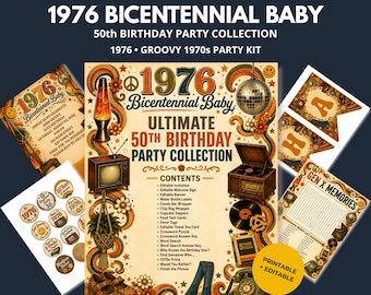 1976 Birthday Party Printable | Bicentennial Baby Party Pack | Editable Canva Templates