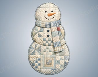 Winter Snowman PNG | Cute Quilted Patchwork Snowman Art