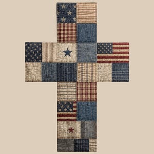 Patchwork Png Americana Quilt Cross | Patriotic Christian Cross Png | Vintage American Flag | USA Faith Shirt Design | Sublimation Download