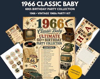 1966 Birthday Party Printable | Classic Baby Party Pack | Editable Canva Templates