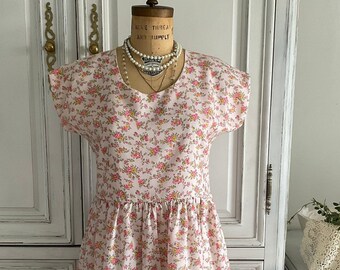 Vintage Floral Cotton Dress: Pink Cottagecore Bohemian Style