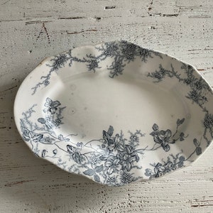 Oval Ironstone Serving Plater Faded Blue Floral Design, Vintage Collective Ironstone Tray
