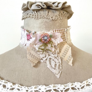 Art-to-Wear Handmade Fabric Necklace, Romantic Wearable Art Chocker Necklace