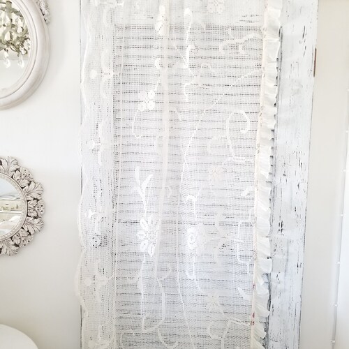 Lovely Vintage Ecru Lace Curtain Panel, Cream/Pearl shops Color, Upcycled Window Curtain, Shabby Chic Collected Home.