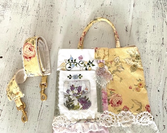 Wearable Art Crossbody Bag, Handcrafted Floral Fabrics Messenger Bag,