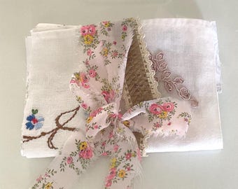 Floral Fabric Bundle For Junk Journal Art, Slow Stitching, Mixed Media