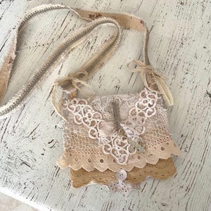 Tattered Lace Crossbody Purse Neutral Colors Handmade Phone Case