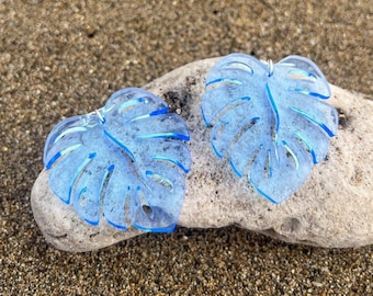 Sky Blue Acrylic Monstera Earrings, Monstera Earrings, Acrylic Earrings, Summer Plant Earrings, Gift for Plant Mom, Tropical Earrings