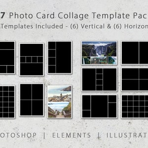 5x7 Photo Template Pack, 12 Templates, Photo Collage, Photo Card Templates, Photoshop, Invites, Save the Date, Graduation, Birth, Postcard image 1