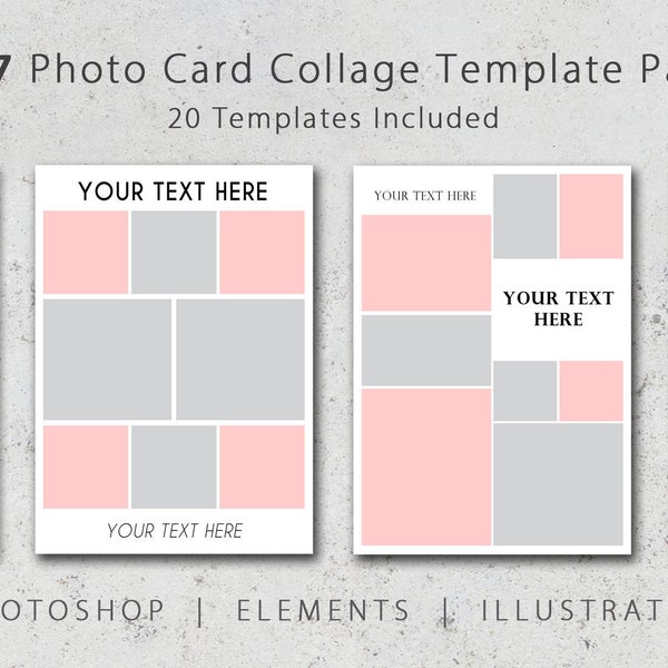 5x7 Photo Card Collage Template Pack, 20 Templates Included, Card Templates, Photo Template, Invitation Templates, PostCards, Announcements