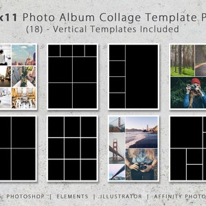 Plantillas de fotos de 8,5 x 11, collage de fotos, 18 diseños verticales, álbum de recortes, álbum de bodas, digital, imprimible, libro de bebé, viajes, recuerdos