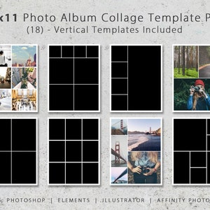 8.5x11 Photo Templates, Photo Collage, 18 Vertical Layouts, Scrapbook, Wedding Album, Digital, Printable, Baby Book, Travel, Memories