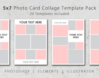 5x7 Photo Card Collage Template Pack, 20 Layouts (PSD)