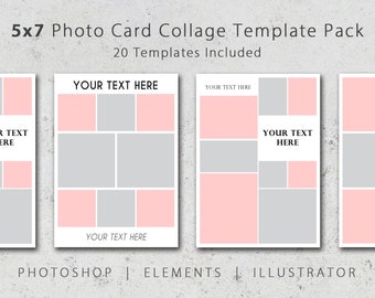 5x7 Photo Card Collage Template Pack, 20 Templates Included, Card Templates, Photo Template, Invitation Templates, PostCards, Announcements