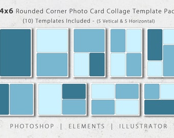 4x6 Photo Card Template Pack, Round Corners, 10 Templates, Photo Collage, Photoshop, Graduation, Invitation, Birth, Announcement, Postcard