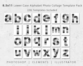 8.5x11 Photo Template Pack, Alphabet Templates, Lower Case  Letters, ScrapBook Album, Digital Printable Templates, Photoshop, Affinity Photo